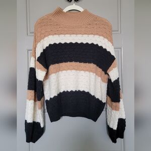 Striped Black, White, and Tan Sweater